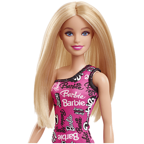 Barbie Fashion Doll - With Straight Blonde Hair, Wearing Removable Pink One-Shoulder Dress & Shoes, 1 pc With Logo Print