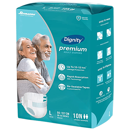 Dignity Premium Adult Diapers - L, 96-137 cm, 10 pcs  