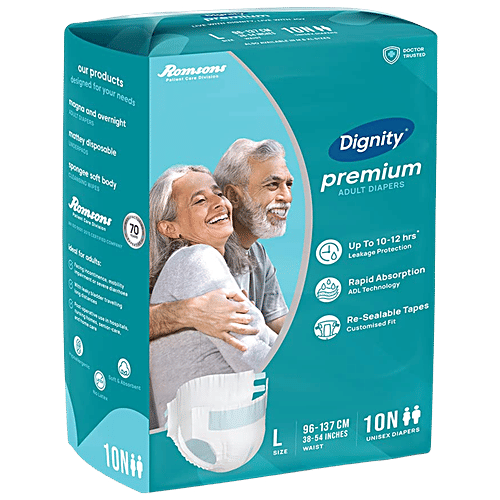 Dignity Premium Adult Diapers - L, 96-137 cm, 10 pcs  