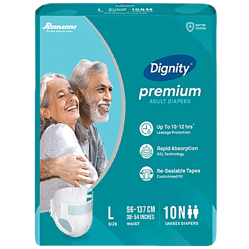 Dignity Premium Adult Diapers - L, 96-137 cm, 10 pcs  