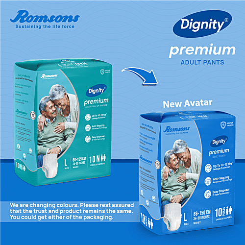 Dignity Premium Adult Diaper Pants - L, Waist Size 86-150 cm, 10 pcs