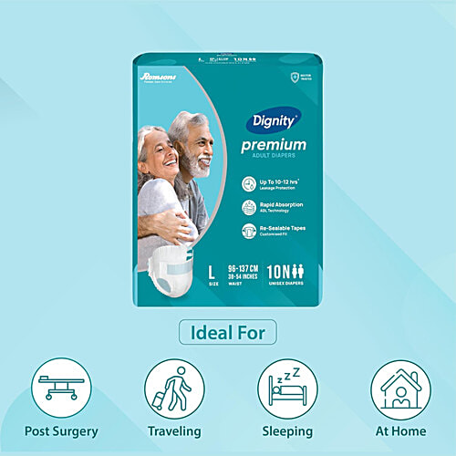 Dignity Premium Adult Diaper Pants - L, Waist Size 86-150 cm, 10 pcs