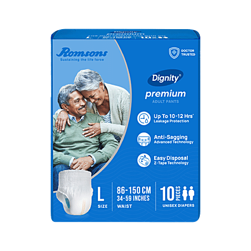 Dignity Premium Adult Diaper Pants - L, Waist Size 86-150 cm, 10 pcs