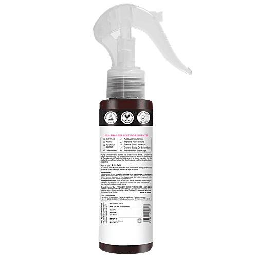 Soulflower Rosemary Water Spray With Niacinamide For Growth, Frizz Control & Hair Fall, 100 ml  For All Hair & Scalp Types, Hair Strengthening, Promote hair Growth, DHT Blocker, Non-Oily Formula