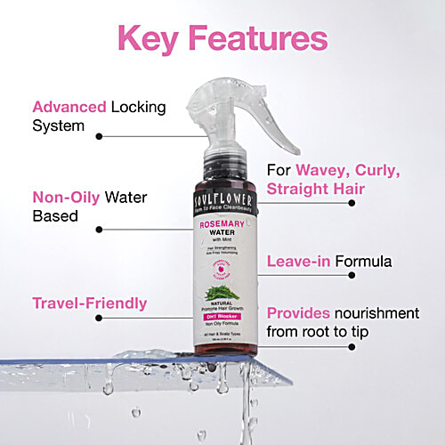 Soulflower Rosemary Water Spray With Niacinamide For Growth, Frizz Control & Hair Fall, 100 ml  For All Hair & Scalp Types, Hair Strengthening, Promote hair Growth, DHT Blocker, Non-Oily Formula