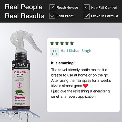 Soulflower Rosemary Water Spray With Niacinamide For Growth, Frizz Control & Hair Fall, 100 ml  For All Hair & Scalp Types, Hair Strengthening, Promote hair Growth, DHT Blocker, Non-Oily Formula