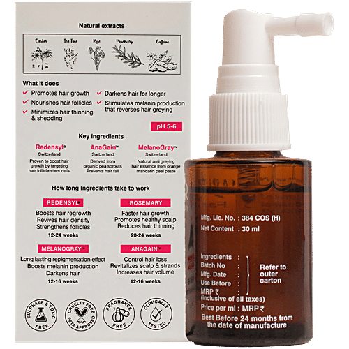 Soulflower Rosemary Redensyl Hair Growth Serum - Anti-Greying Booster, 30 ml Boost hair Growth & Reduce thinning, Long Lasting Advanced Formula