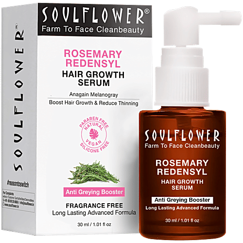 Soulflower Rosemary Redensyl Hair Growth Serum - Anti-Greying Booster, 30 ml Boost hair Growth & Reduce thinning, Long Lasting Advanced Formula