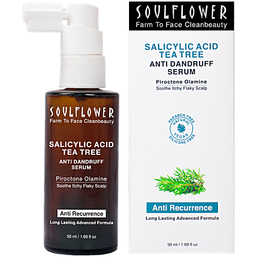 Soulflower Salicylic Acid & Tea Tree Anti-Dandruff Hair Serum With Piroctone Olamine To Soothe Itchy Flaky Scalp, 50 ml  Anti Recurrence, Long Lasting Advanced Formula