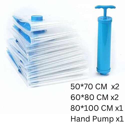 Se7en Vacuum Storage Bags - 3 Sizes & Hand Pump, 5 pcs  