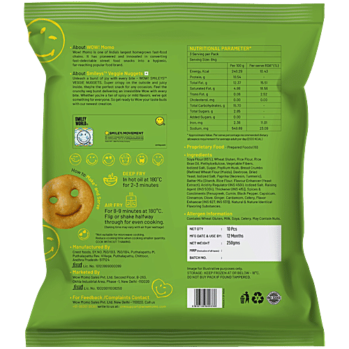 Wow! Smiley Smileys Veggie Nuggets, 250 g (10 pcs) Cruncy Bites, Natural Goodness of Protein