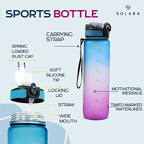 Solara Tritan Motivational Water Bottle - Blue Fuchsia, 1 L  