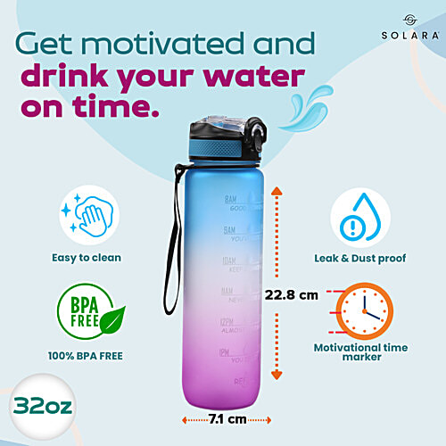 Solara Tritan Motivational Water Bottle - Blue Fuchsia, 1 L  