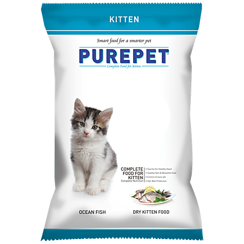 Purepet Ocean Fish Dry Kitten Food - Complete Nutrition, 30 g  Taurine For Healthy Heart, Healthy Skin & Beautiful Coat, Control Urinary pH, Hair Ball Protection