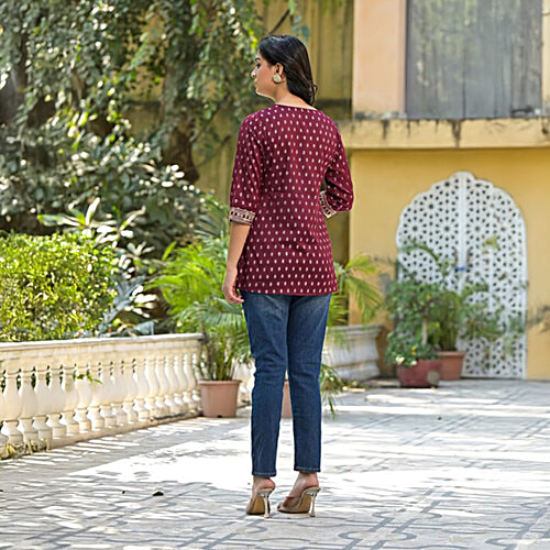 Juniper Maroon Printed 3/4th Sleeve Tunic, 1 pc (Size - XL) 