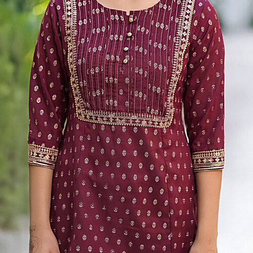 Juniper Maroon Printed 3/4th Sleeve Tunic, 1 pc (Size - XL) 