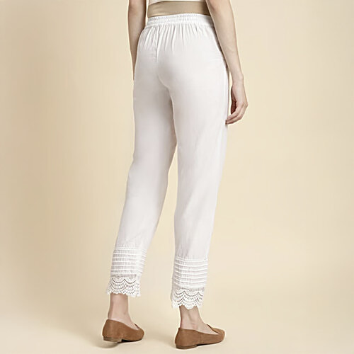 Rangita Off-White Cotton Regular Fit Pant, 1 pc (Size - M)