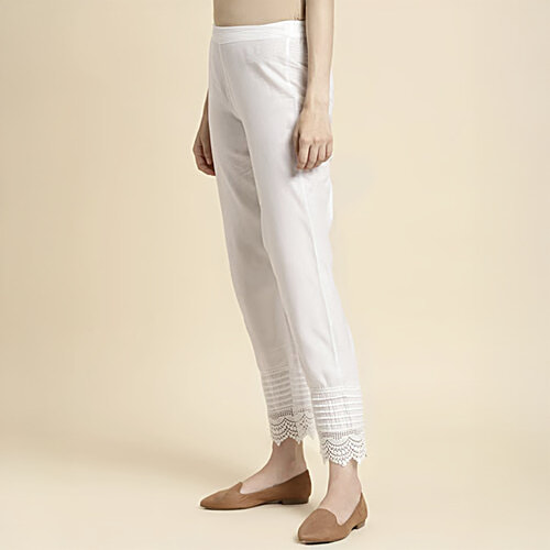 Rangita Off-White Cotton Regular Fit Pant, 1 pc (Size - M)