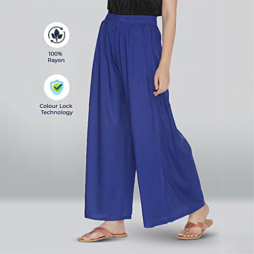 Lyra Royal Blue Elasticated Full Length Palazzos, 1 pc (Free size)