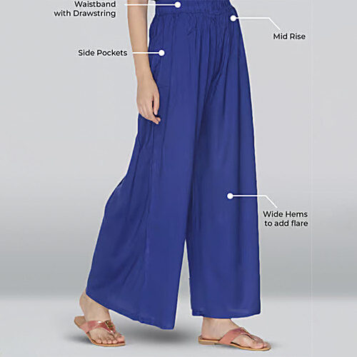 Lyra Royal Blue Elasticated Full Length Palazzos, 1 pc (Free size)