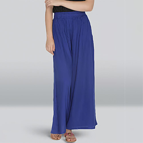 Lyra Royal Blue Elasticated Full Length Palazzos, 1 pc (Free size)