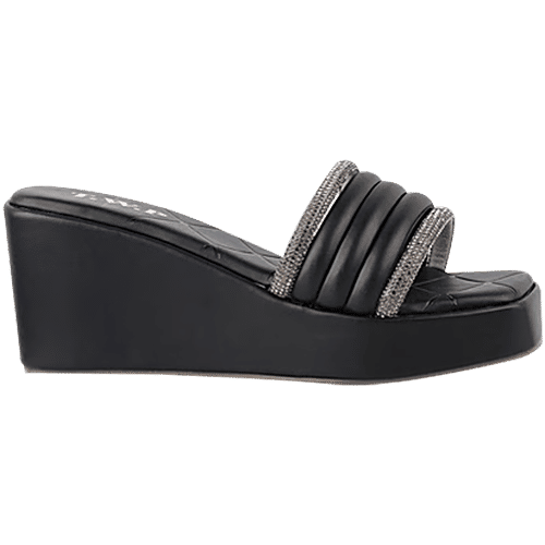 The White Pole Women's Black Casual Wedges, 1 Pair (UK/IND-8) 