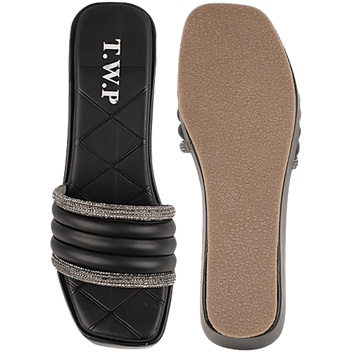 The White Pole Women's Black Casual Wedges, 1 Pair (UK/IND-4) 