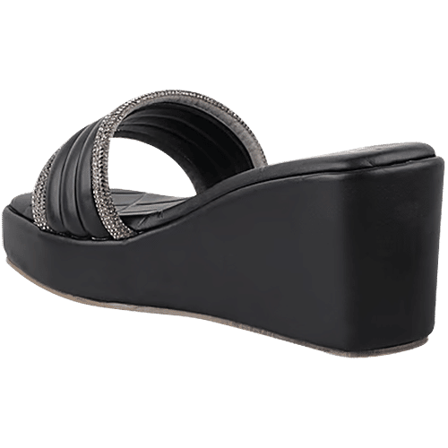 The White Pole Women's Black Casual Wedges, 1 Pair (UK/IND-4) 