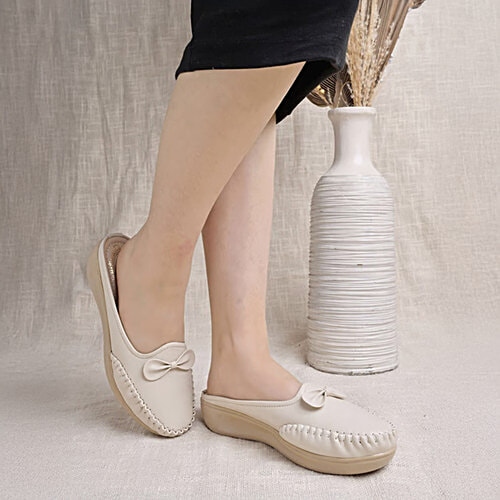 Shoetopia Women's Beige Mule Wedges, 1 Pair (UK/IND-4)