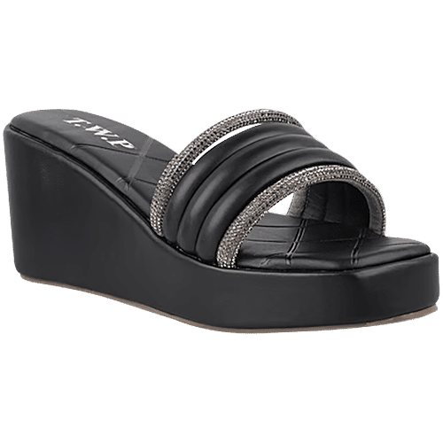 The White Pole Women's Black Casual Wedges, 1 Pair (UK/IND-5) 