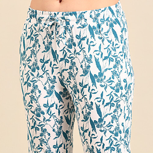 Pepe Jeans Solid T Shirt & Printed Pant Sleepset - Teal Floral, 2 pcs (Size - L)