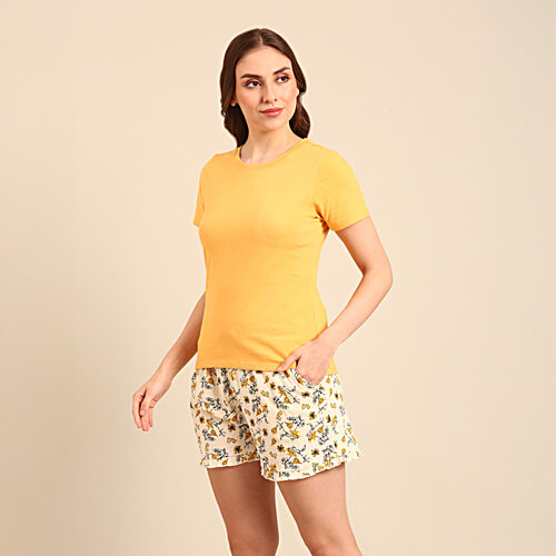 Pepe Jeans Solid T Shirt & Printed Shorts Sleepset - Antique Floral, 2 pcs (Size - 2XL)