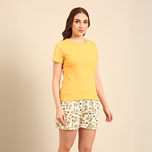 Pepe Jeans Solid T Shirt & Printed Shorts Sleepset - Antique Floral, 2 pcs (Size - 2XL)