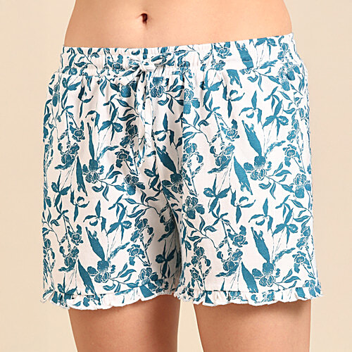 Pepe Jeans Solid T Shirt & Printed Shorts Sleepset - Teal Floral, 2 pcs (Size - XL)