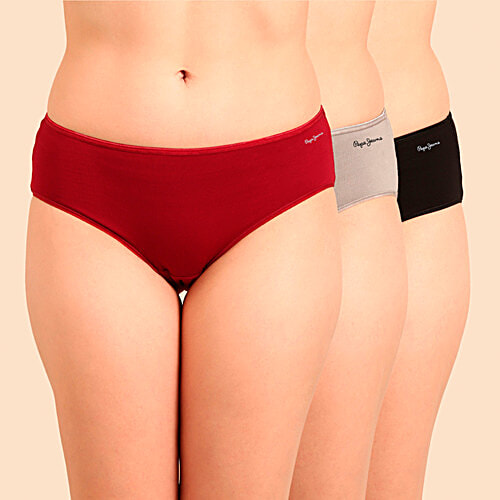 Pepe Jeans Solid Women Hipster - Garnet Red Combo, 3 pcs (Size - S)