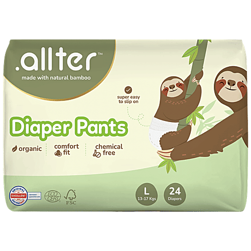 .allter  Organic Bamboo Diaper Pants - Large Size, 13-17 kgs, 24 pcs  Ultra Soft, Chemical Free, Natural Bamboo Diapers