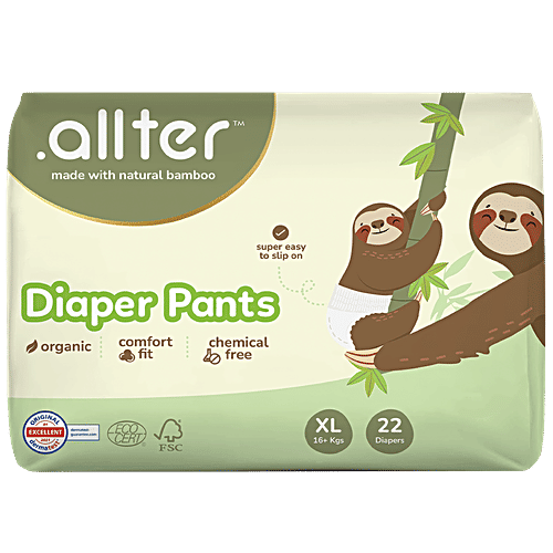 .allter Organic Bamboo Diaper Pants - XL, 16+ kgs, 22 pcs Organic, Comfort fit, Chemical Free, Slip On