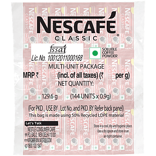 Nescafe  Classic Instant Coffee Powder, 129.6 g (144x0.9 g) 