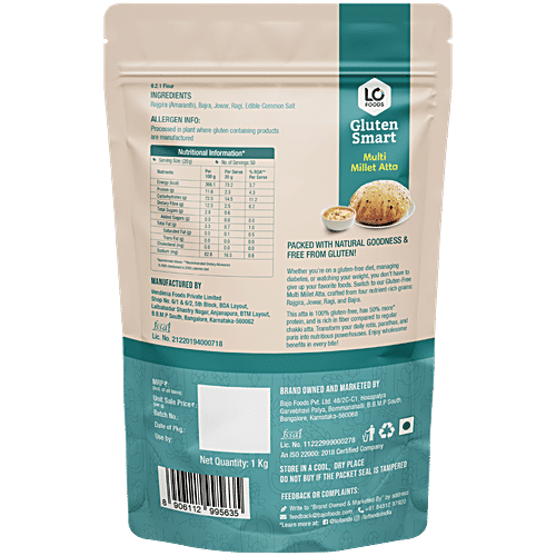 Lo Foods Gluten Smart Multi Millet Atta, 1 kg  2x Protein, Rich in Fibre