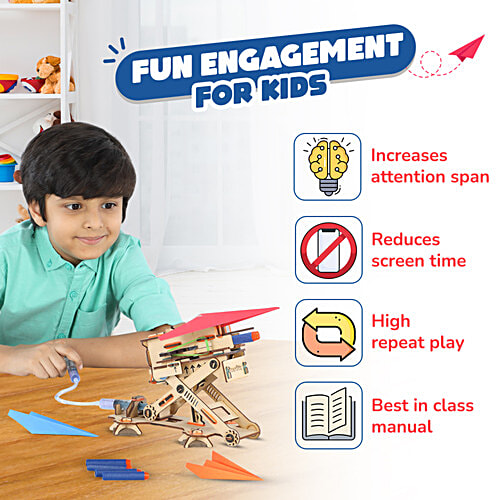 Smartivity Hydraulic Launcher - 2 In 1 For Darts & Paper Plane, 1 pc Easy To Build, With Rubber bands