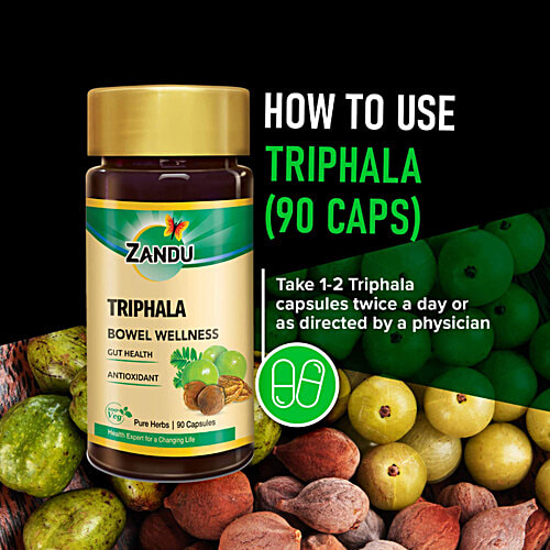 Zandu Triphala Bowel Wellness Capsules, 90 pcs Gut Health, Antioxidant, Pure Herbs, Vegetarian