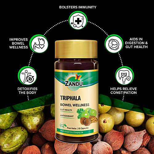 Zandu Triphala Bowel Wellness Capsules, 90 pcs Gut Health, Antioxidant, Pure Herbs, Vegetarian