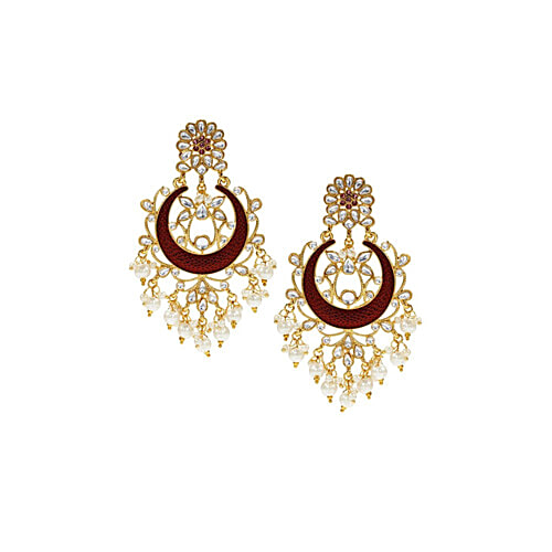 Peora Traditional Gold-Plated Maroon Chand Bali Earrings, 1 Pair (Free Size) 
