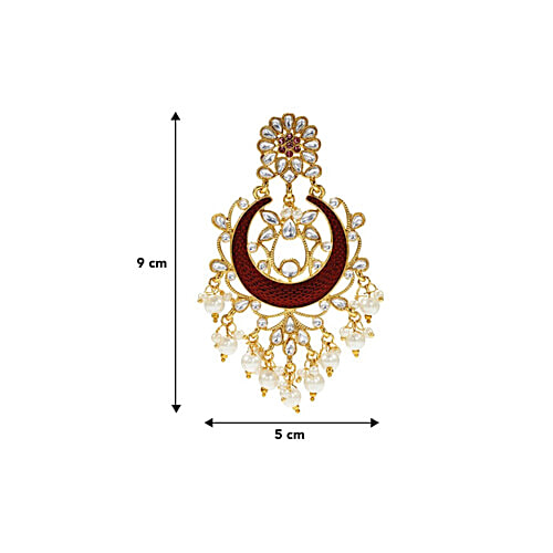 Peora Traditional Gold-Plated Maroon Chand Bali Earrings, 1 Pair (Free Size) 