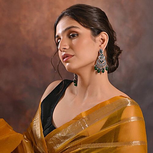 Fida Green Oxidized Silver Chand Bali Earrings For Women, 1 Pair (Free Size)