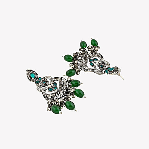 Fida Green Oxidized Silver Chand Bali Earrings For Women, 1 Pair (Free Size)