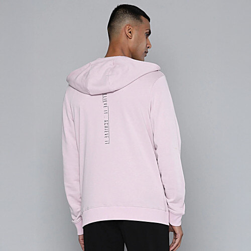 Alcis Light Pink Regular Fit Printed Sports Hoodies, 1 pc (Size - XL)