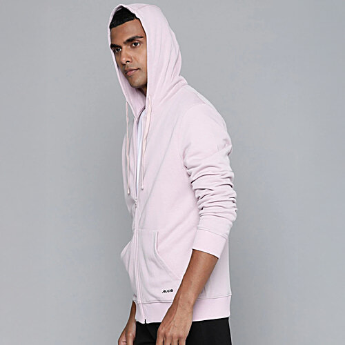 Alcis Light Pink Regular Fit Printed Sports Hoodies, 1 pc (Size - XL)