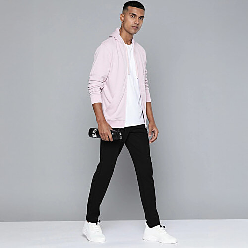 Alcis Light Pink Regular Fit Printed Sports Hoodies, 1 pc (Size - XL)