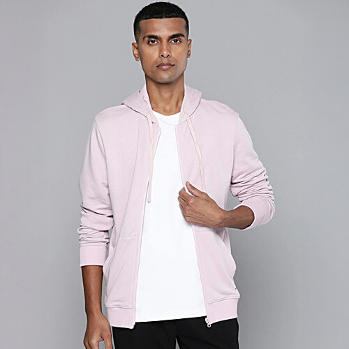 Alcis Light Pink Regular Fit Printed Sports Hoodies, 1 pc (Size - XL)